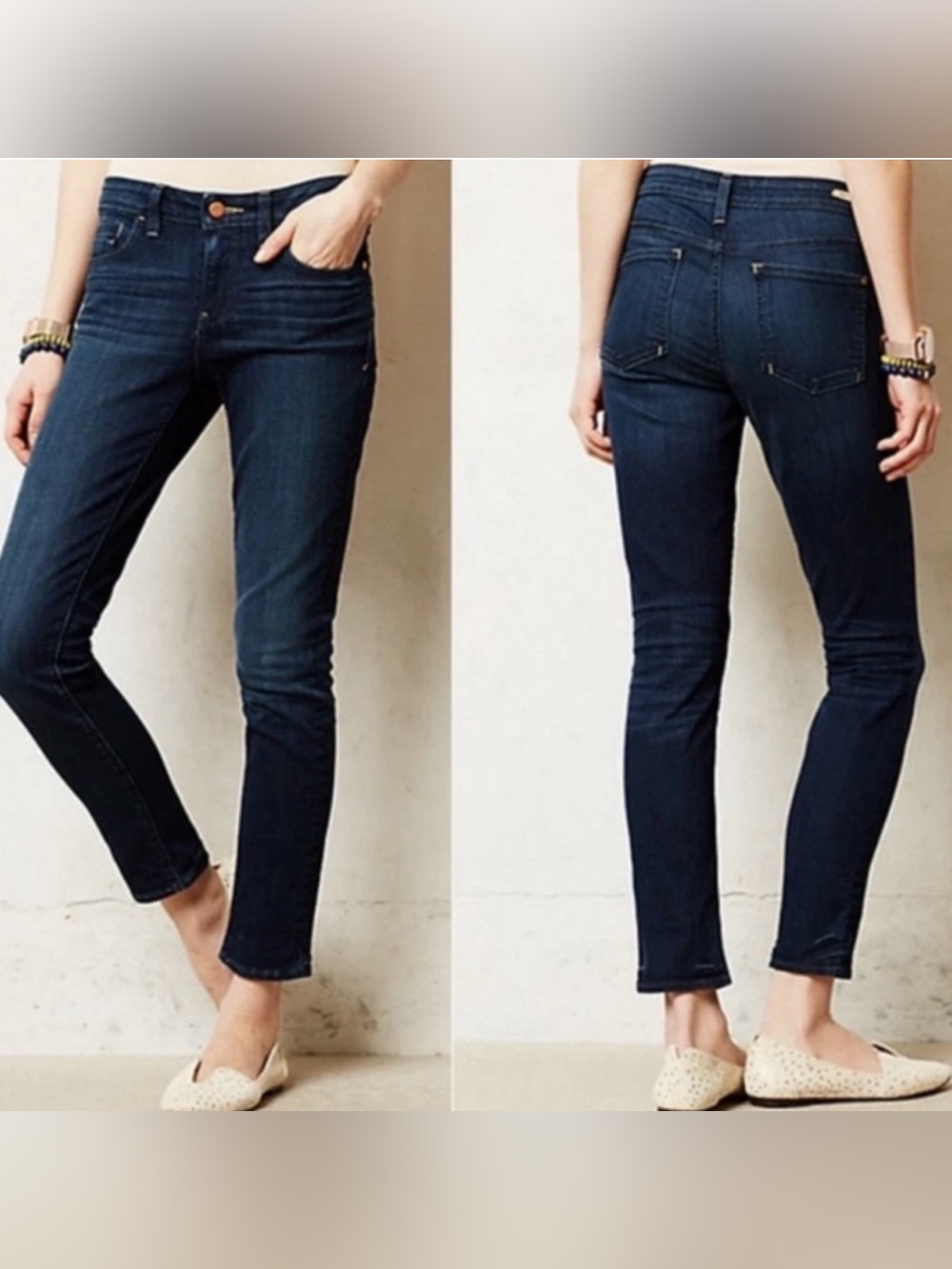 Pilcro Anthropologie Mid Rise Fit Stet Ankle Skinny Dark Wash Blue Jeans, 28-29